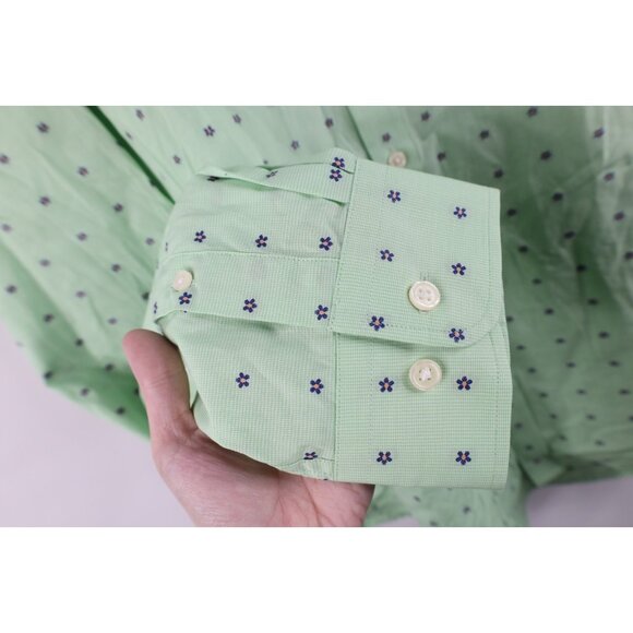 New Jos A Bank Mens 2XL Slim Fit Flower Stretch Collared Button Shirt Green - Picture 7 of 12